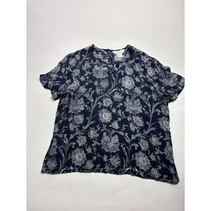 VTG Petite Sophisticate Blue Paisley Blouse 100% silk Women's 12 Boho Coastal